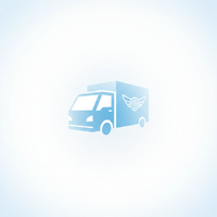 Stylized, sleek delivery truck icon with subtle sky blue accents on a white background, representing reliable delivery servic